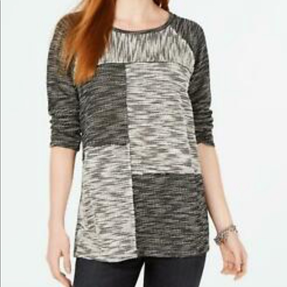 Black White Marled Pullover Sweater